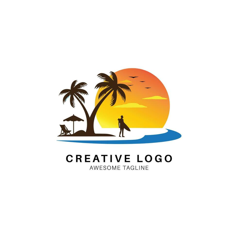 landschap zee strand logo ontwerp vector