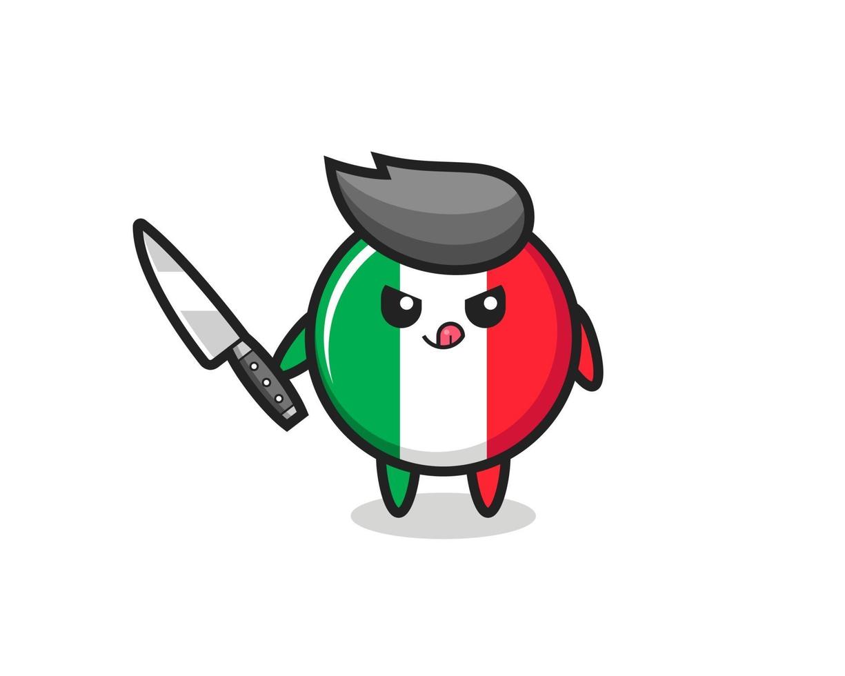 schattige Italiaanse vlagmascotte als een psychopaat die een mes vasthoudt vector