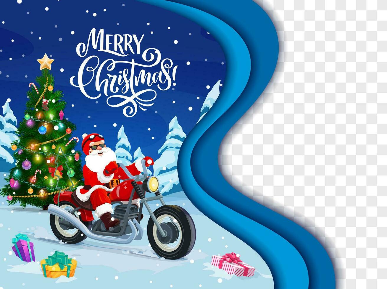 de kerstman Aan fiets in winter Woud Kerstmis papier besnoeiing vector