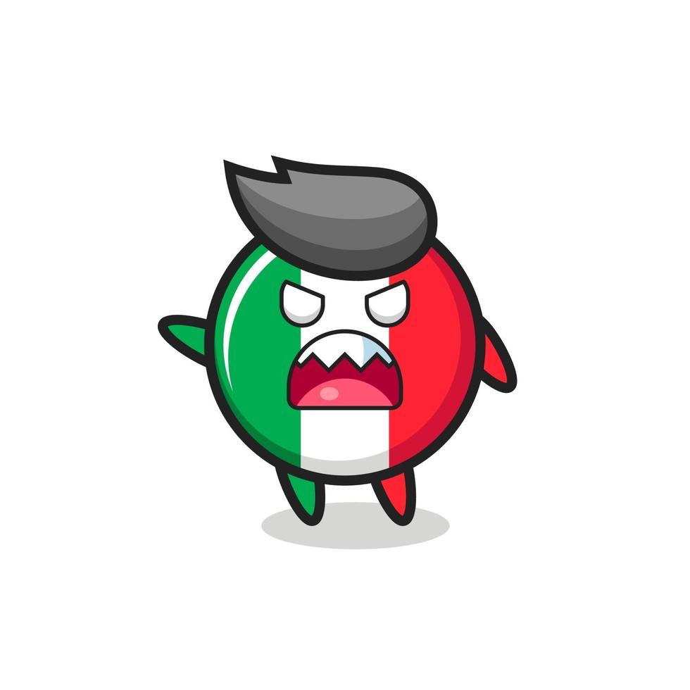 schattige italiaanse vlag cartoon in een zeer boze pose vector