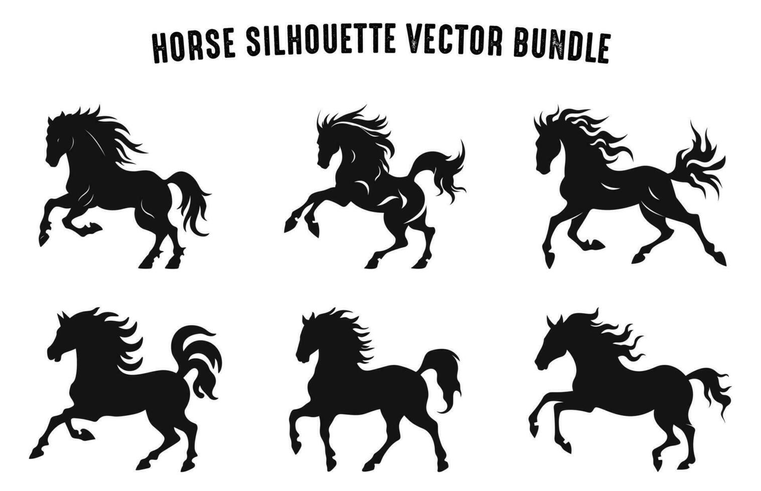 in beweging paarden silhouetten vector verzameling, reeks van paard zwart silhouetten clip art, hengst paard vector silhouetten bundel