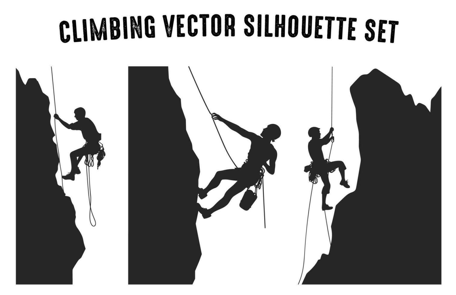 klimmer vector silhouet clip art bundel, berg beklimming silhouetten in verschillend poseert, rots klimmer zwart silhouet reeks