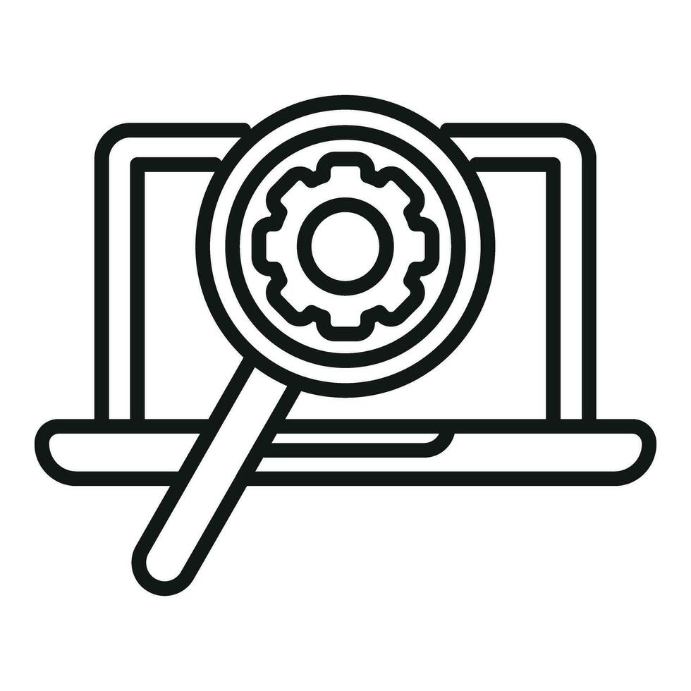 zoeken laptop onderhoud icoon schets vector. herstel gereedschap vector