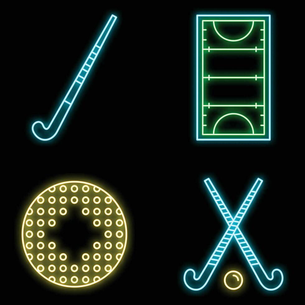 veld- hockey pictogrammen reeks vector neon