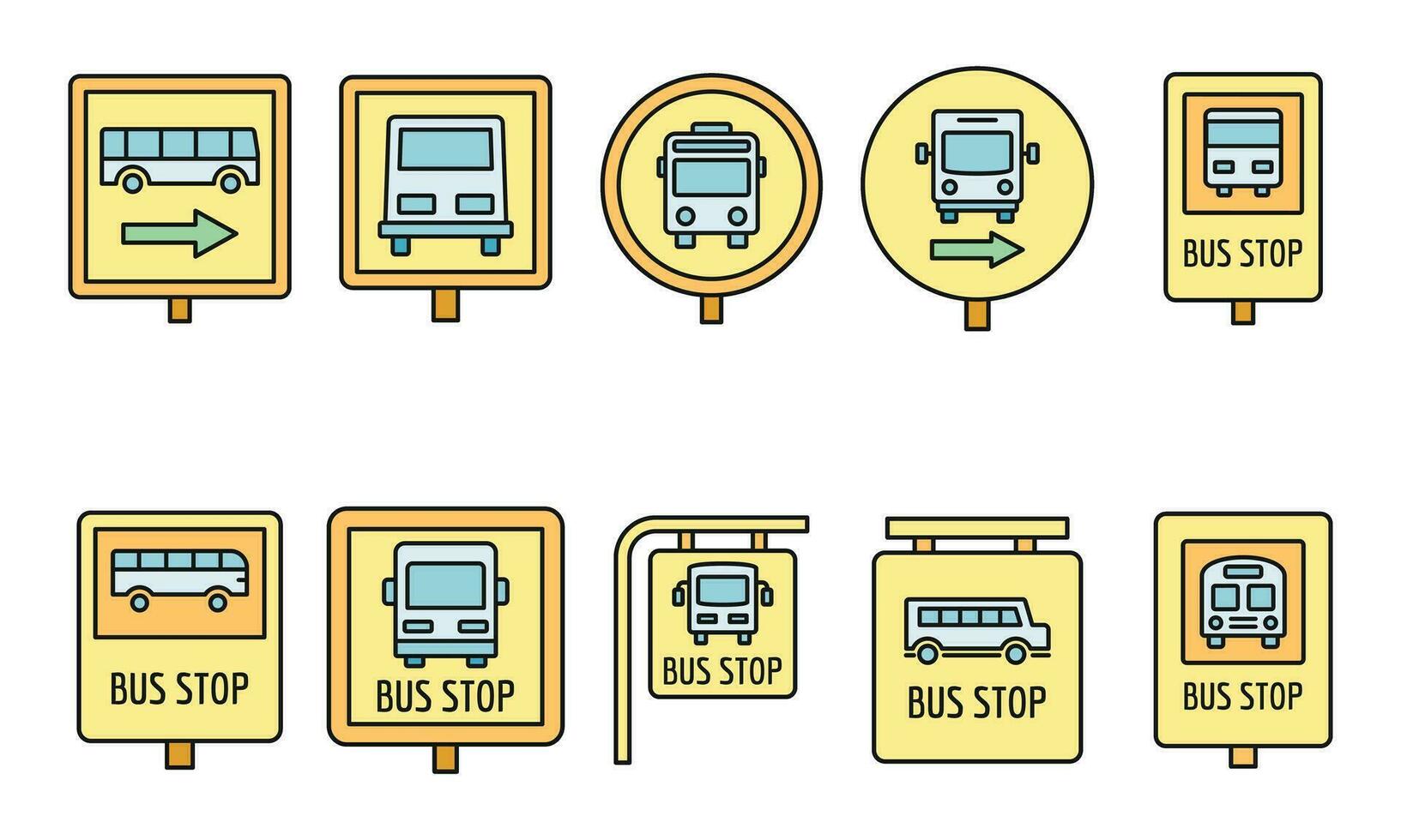 stad bus hou op teken icoon reeks vector kleur