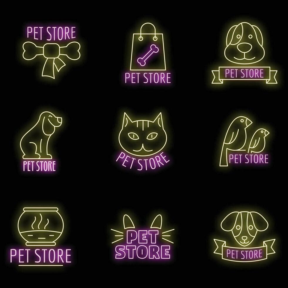 dierentuin huisdier winkel logo reeks vector neon