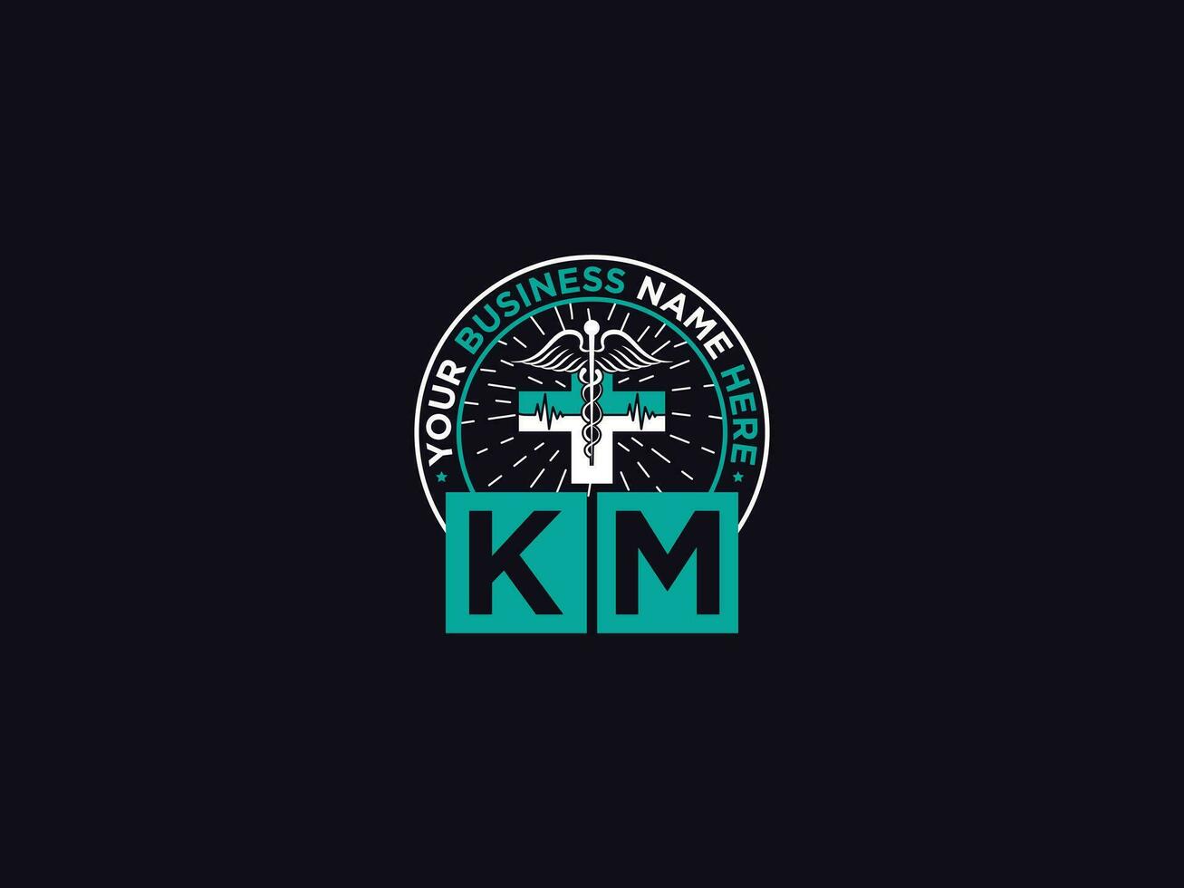 kliniek km logo brief, minimaal km luxe medisch logo voor artsen vector