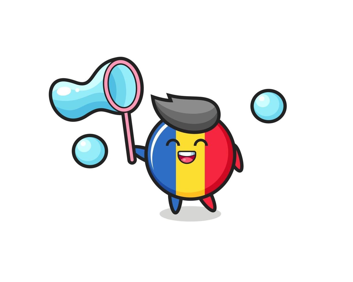 gelukkig roemenië vlag badge cartoon spelen zeepbel vector