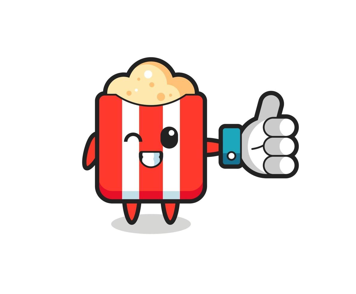 schattige popcorn met duim omhoog symbool voor sociale media vector