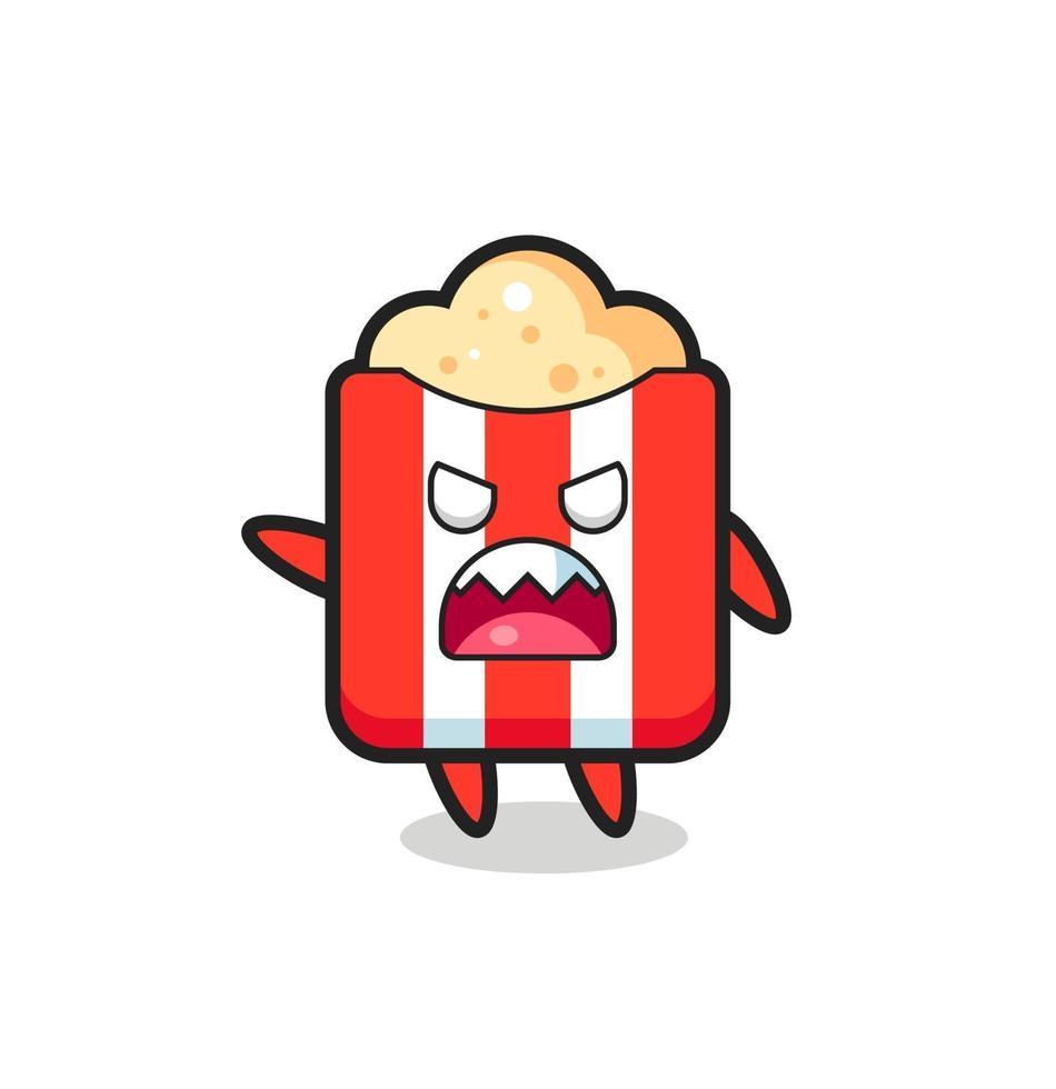 schattige popcorn cartoon in een zeer boze pose vector