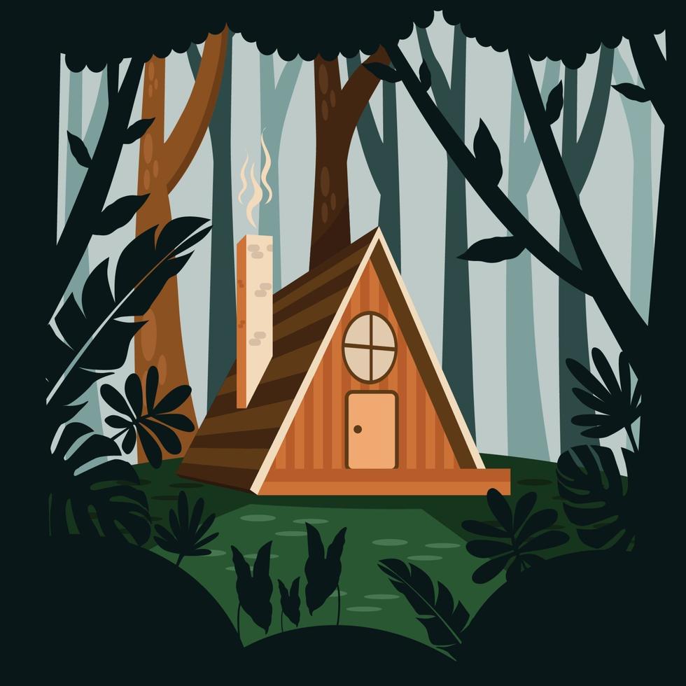 hut midden in een tropisch bos vector