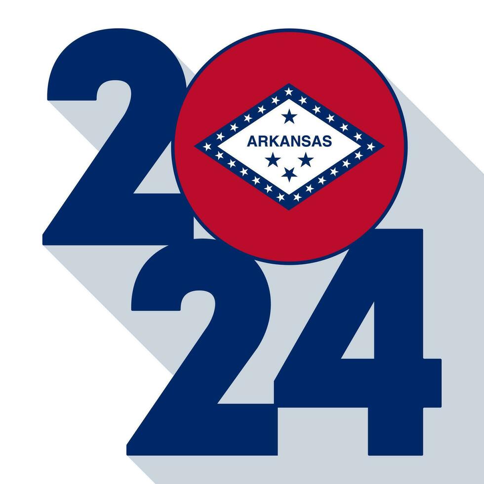 2024 lang schaduw banier met Arkansas staat vlag binnen. vector illustratie.