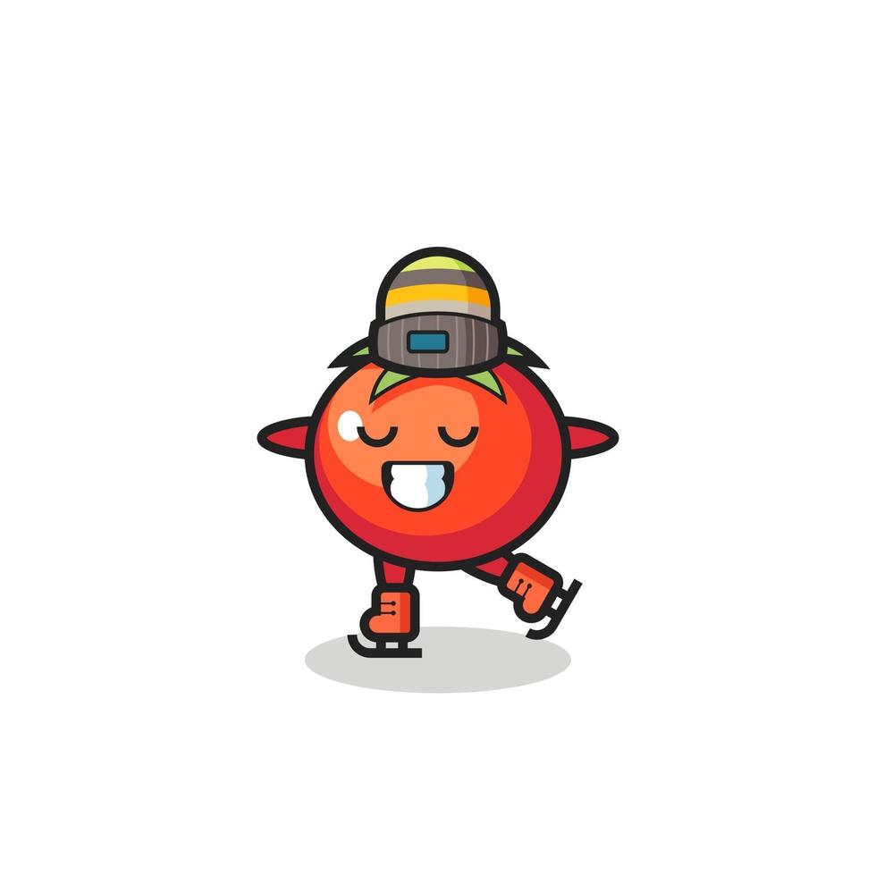 tomatencartoon als een schaatser die optreedt vector