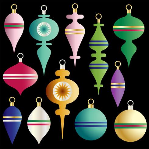 Kerst kleurrijke ornamenten vector clipart set