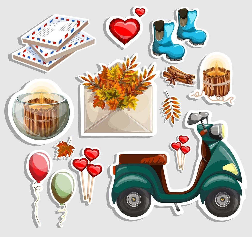 vectorafbeelding van stickers met elementen die de herfst symboliseren vector