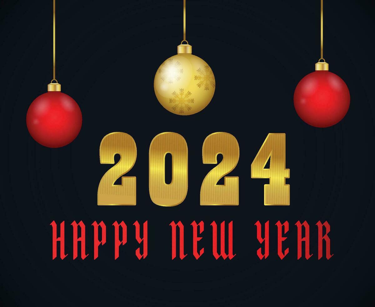 gelukkig nieuw jaar 2024 vakantie ontwerp goud en rood abstract vector logo symbool illustratie met zwart achtergrond