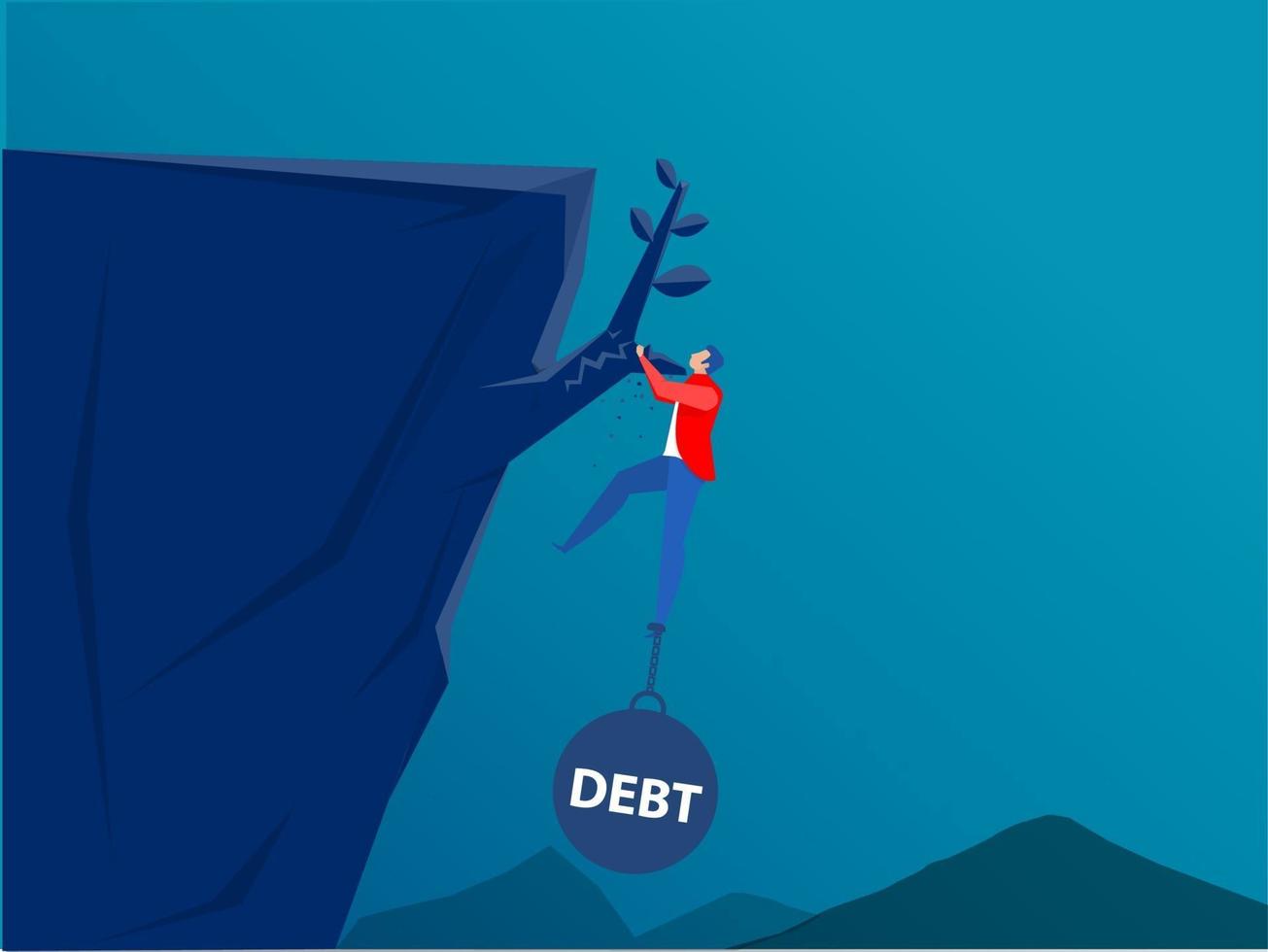 zakenman greep op de klif met schuldenlast.financiële crisis vector