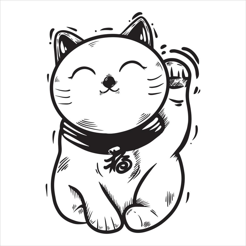 zwart-wit maneki neko gelukkige kat standbeeld vectorillustratie vector
