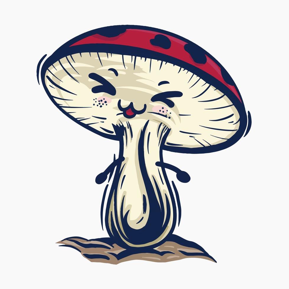 cartoon handgetekende vectorillustratie van paddestoelen die plezier hebben vector