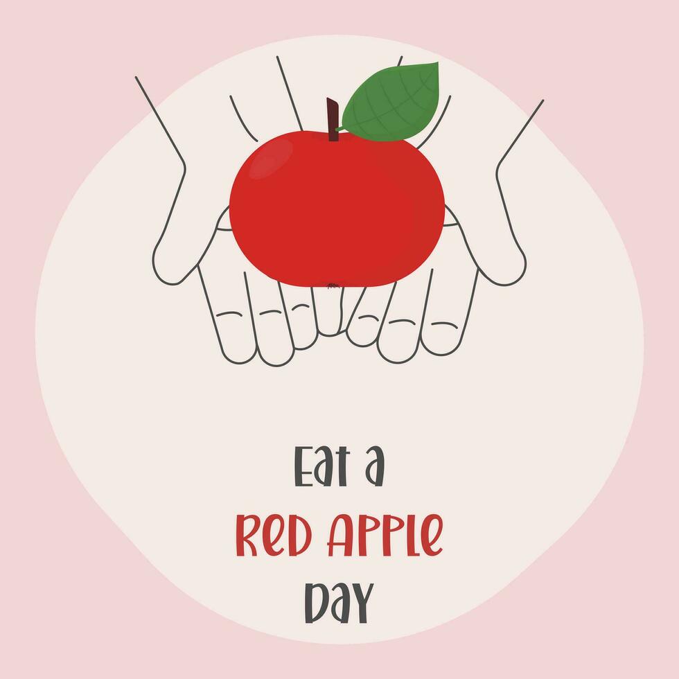 eten een rood appel een dag. appel in hand- banier vector