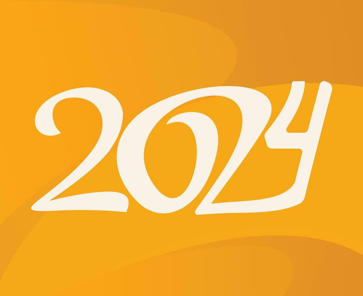 2024 gelukkig nieuw jaar vakantie ontwerp wit abstract vector logo symbool illustratie met geel achtergrond