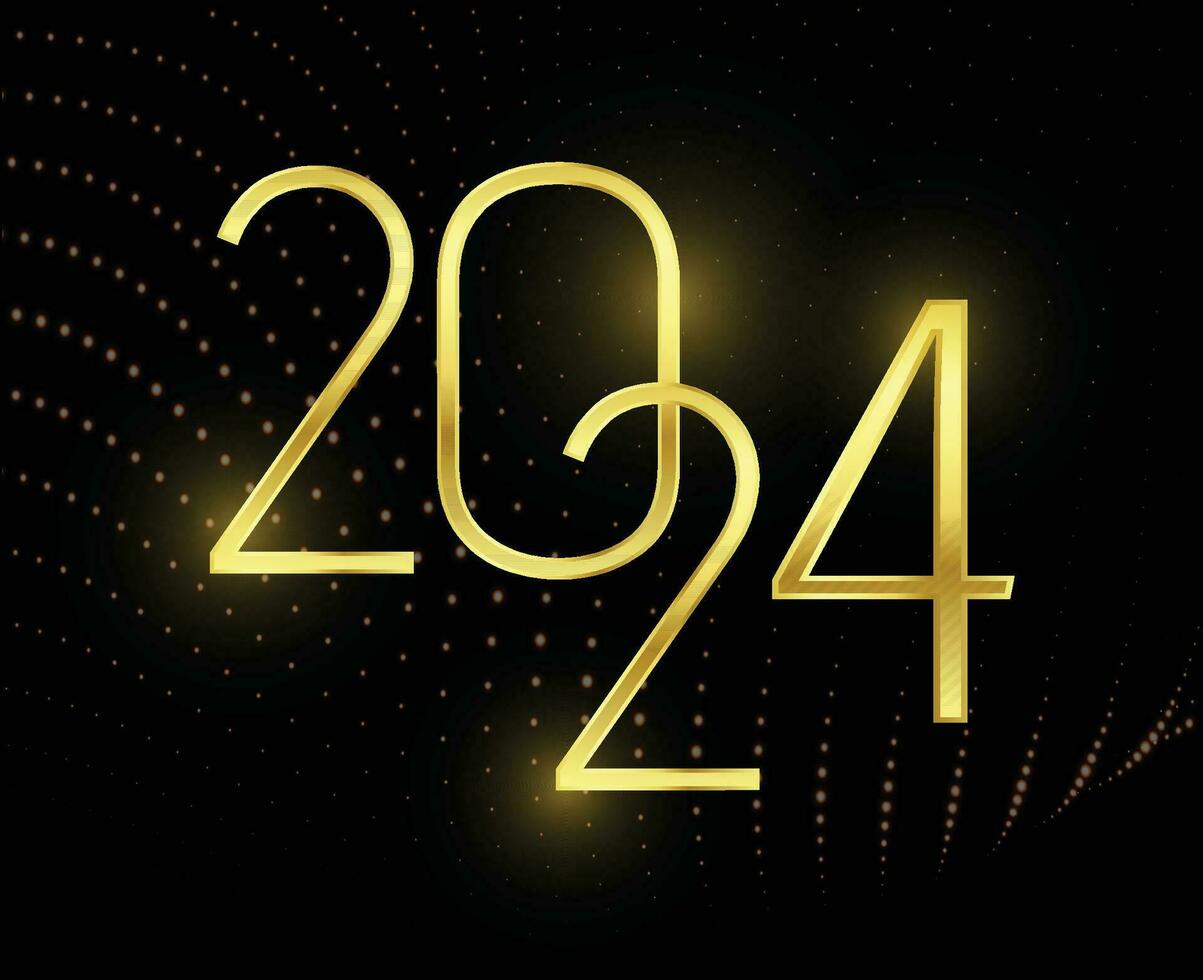 2024 gelukkig nieuw jaar vakantie ontwerp goud abstract vector logo symbool illustratie met zwart achtergrond