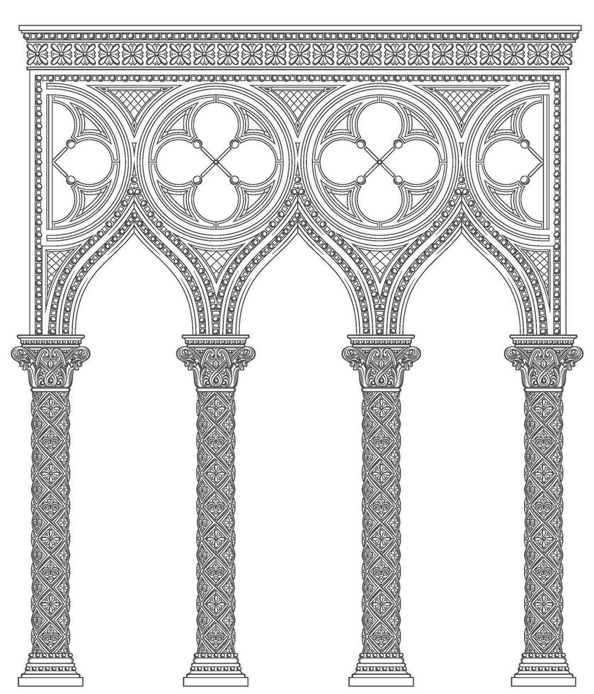 Venetiaanse oud gotisch bouwkundig boog of galerij vector