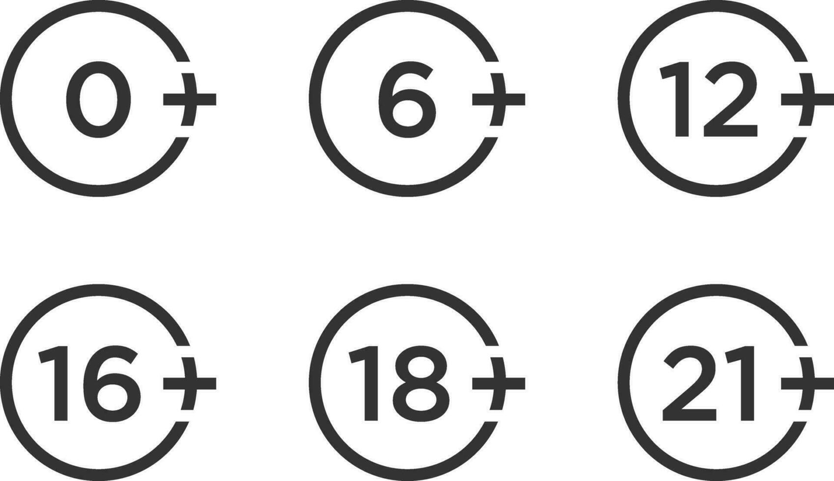 reeks merken leeftijd begrenzing zingen beperking. vector pictogrammen voor kinderen censureren inhoud.