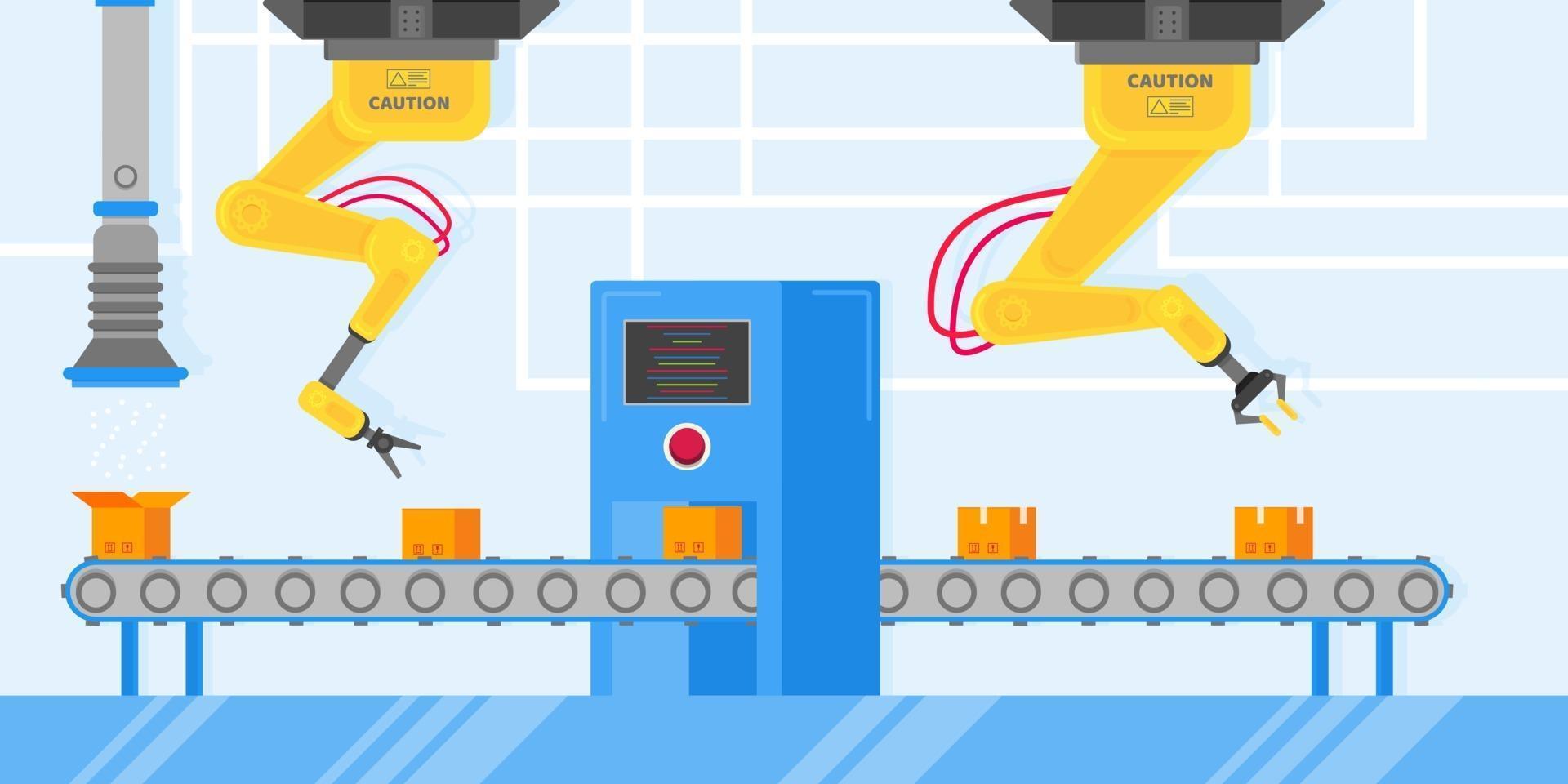 slimme industrie 4.0 en technologie assemblagelijn vlakke stijl ontwerp vector