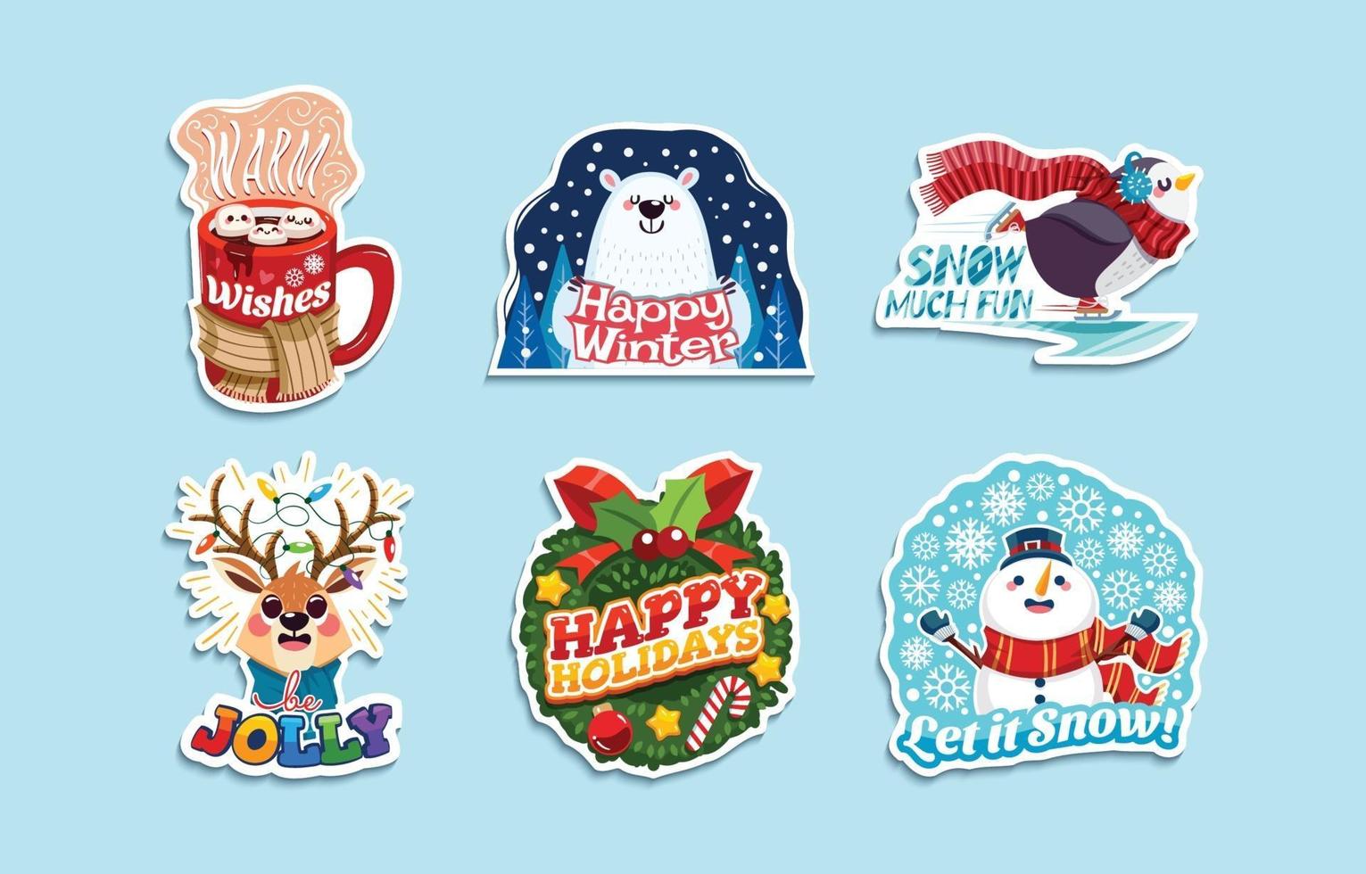 vrolijke winterstickers set vector