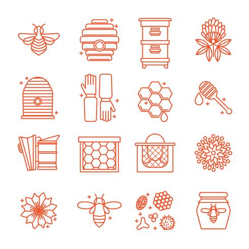 Honing en bijenteelt pictogrammen vector