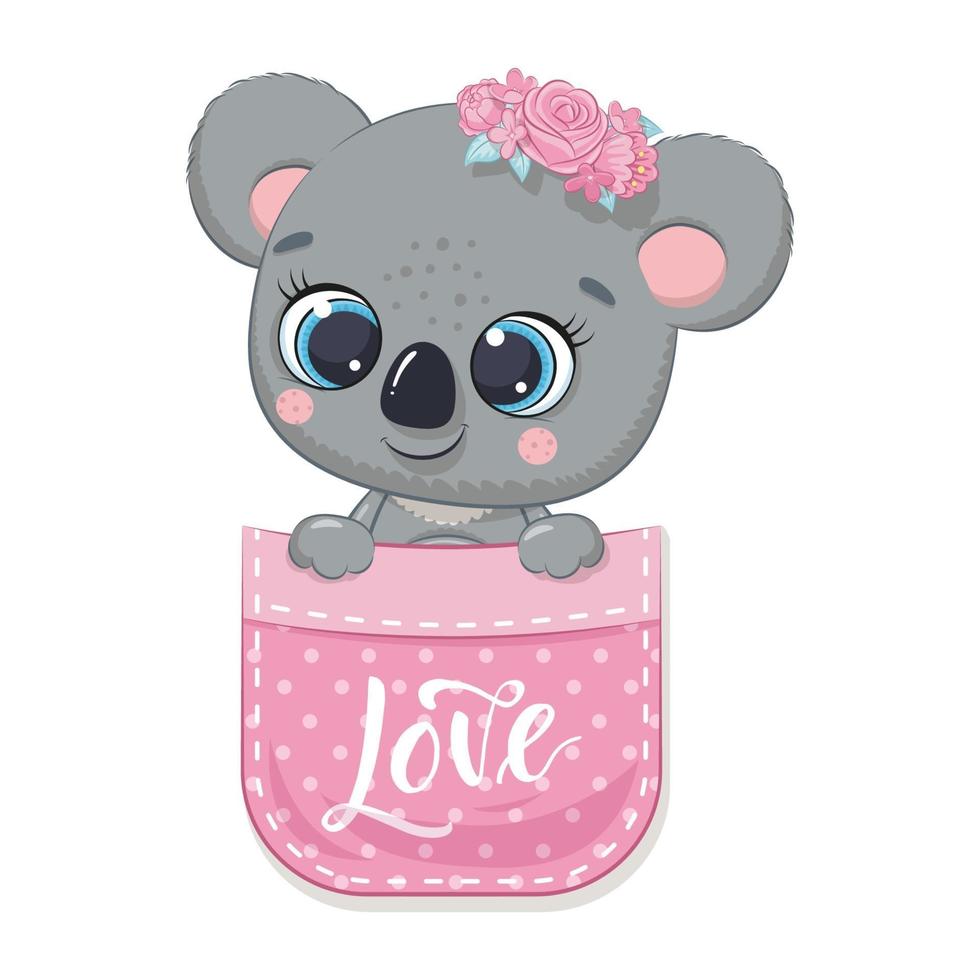 schattige baby koala beer in zak. vectorillustratie. vector