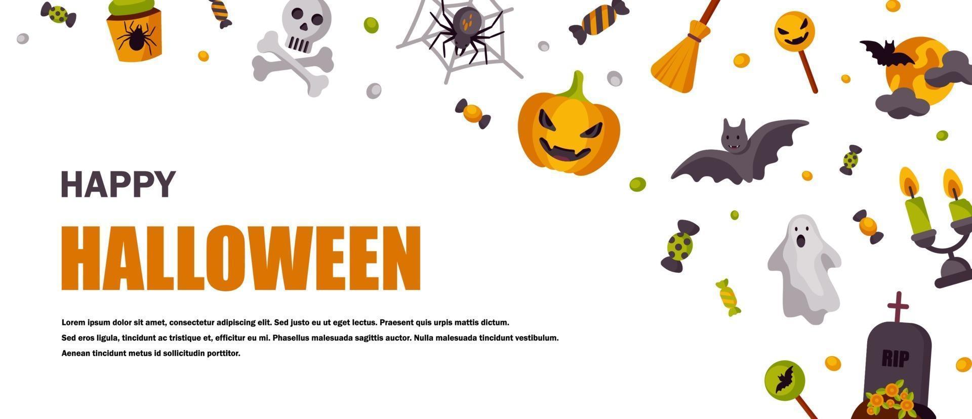 halloween schattige horizontale banner. ruimte voor tekst. vector illustratie