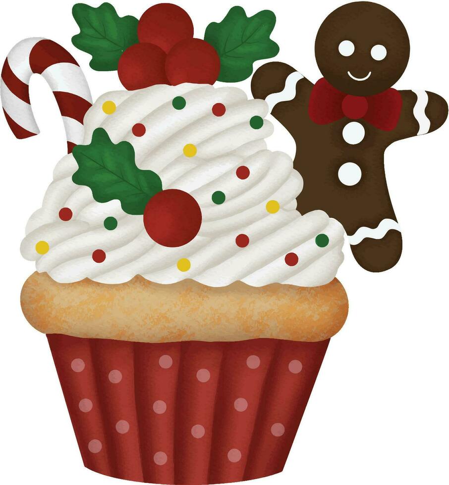 Kerstmis cupcakes met peperkoek vector