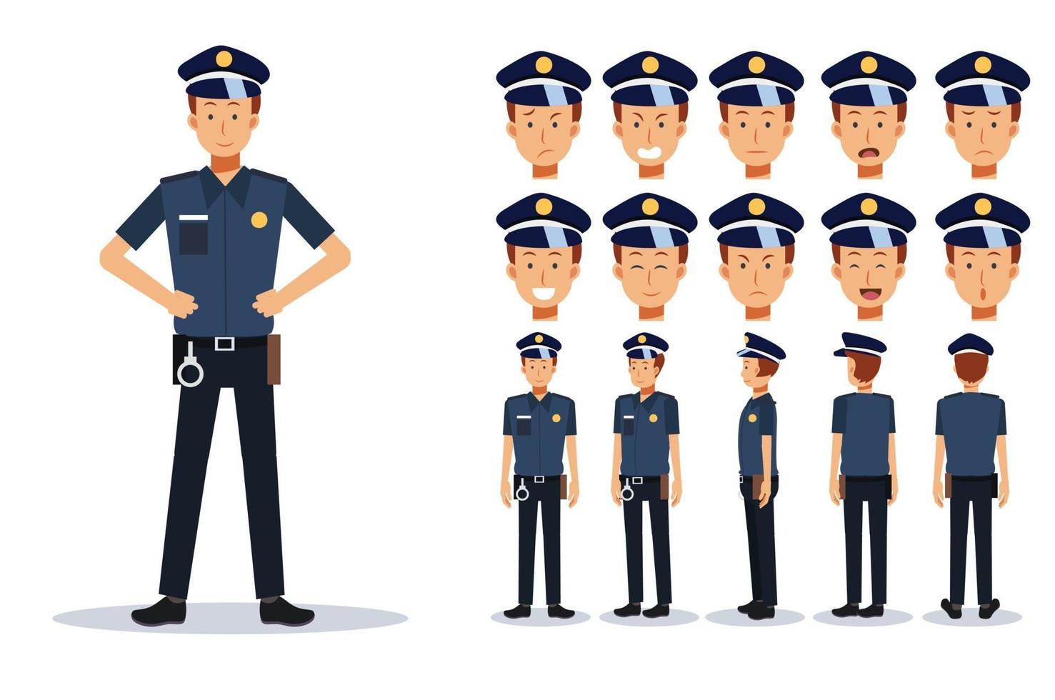 politieagent in verschillende views.flat vector character