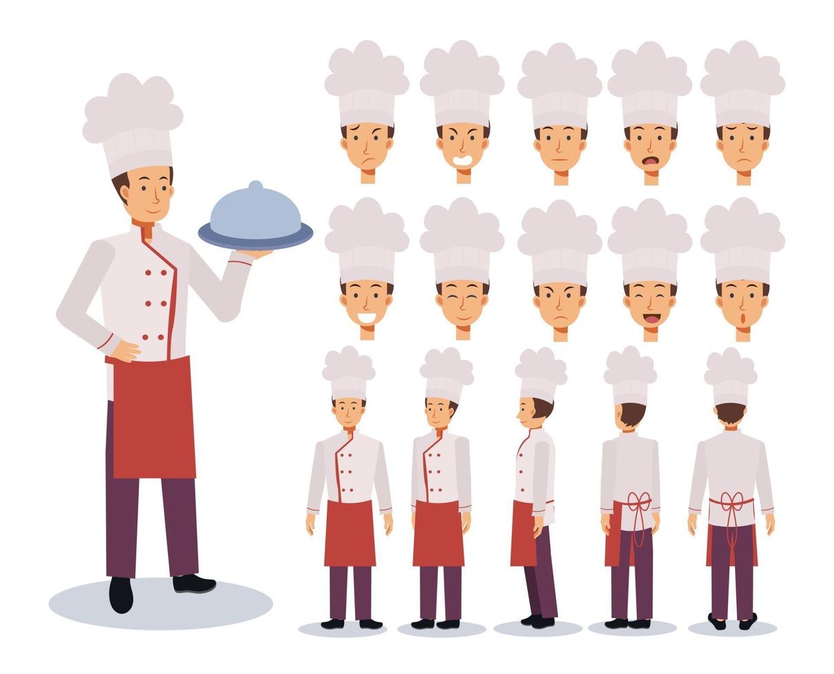 tekenset voor mannelijke chef-koks met verschillende weergaven vector