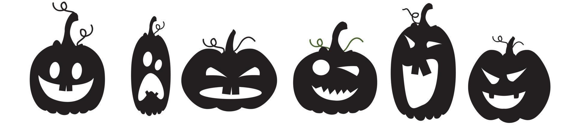 zwarte silhouetten van pompoenen voor halloween. iconen van emoties vector