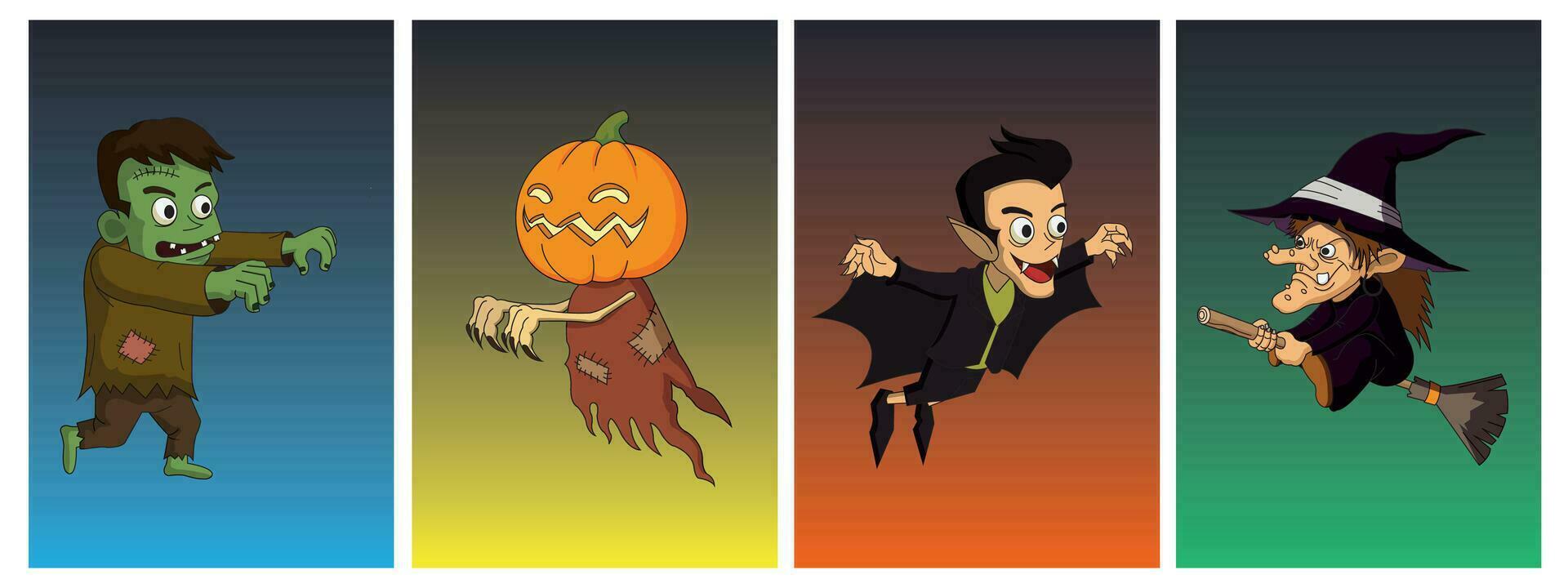 verzameling van wijnoogst stijl halloween tekens inclusief monsters, vampiers, pompoenen en heksen. vector illustratie