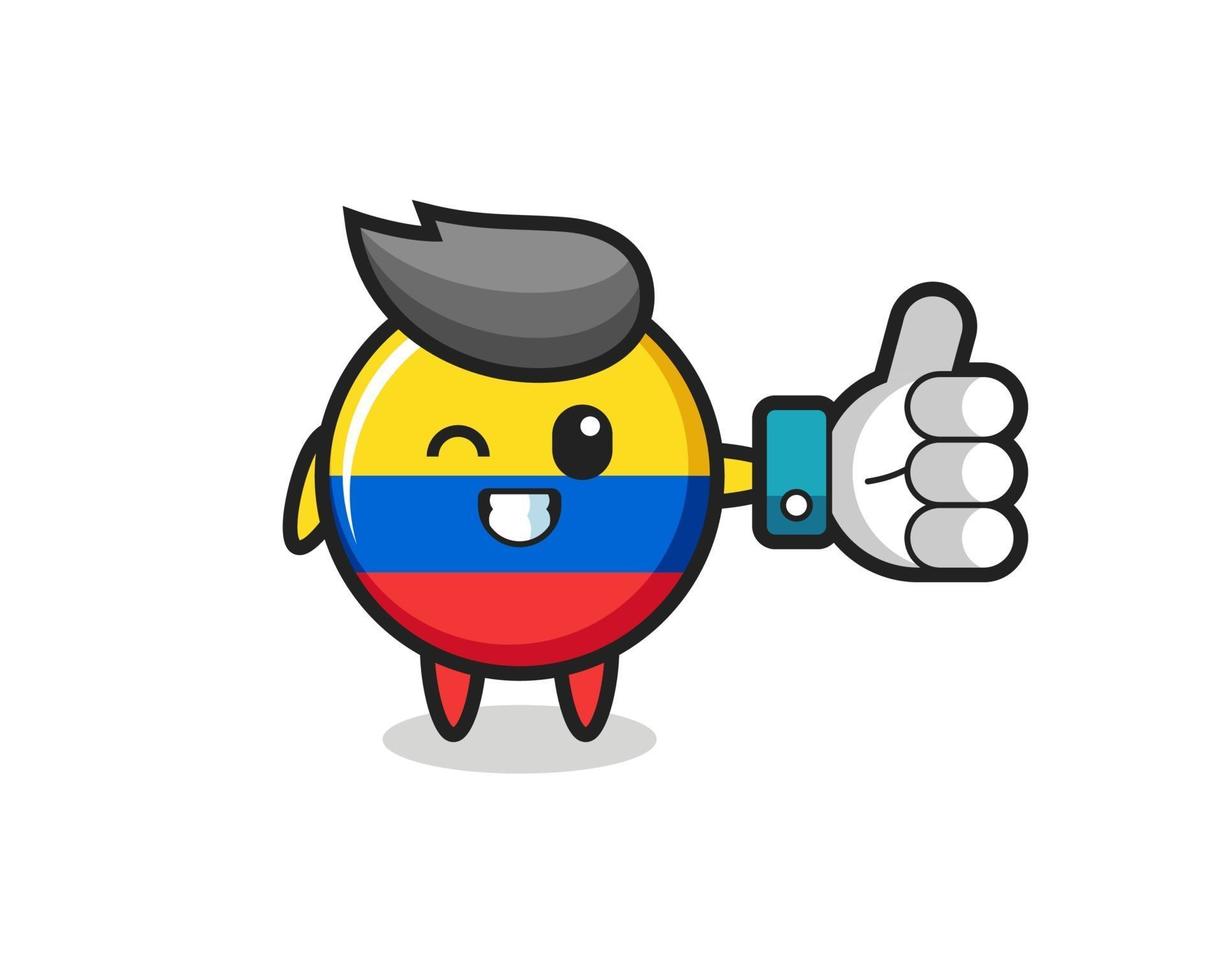 schattige colombia vlag badge met social media thumbs up symbool vector