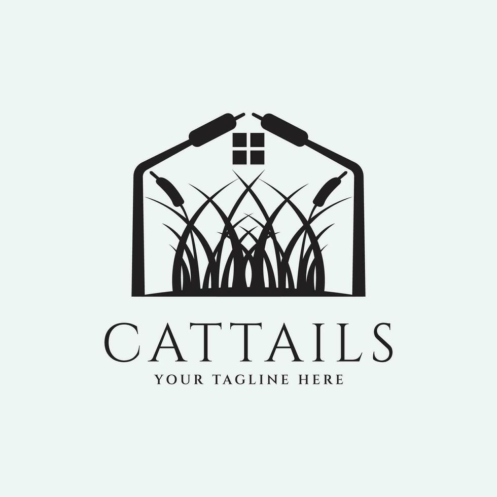 cattails fabriek met huis silhouet logo vector illustratie ontwerp