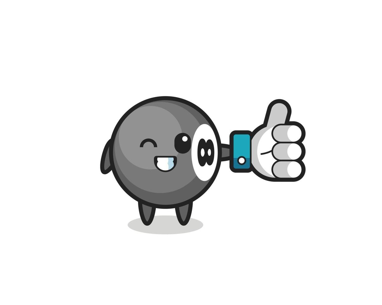 schattig 8-ball biljart met social media thumbs up symbool vector