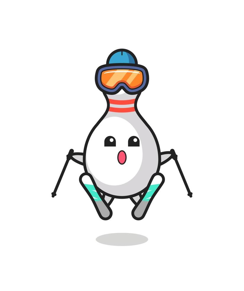 bowling pin mascotte karakter als ski-speler vector