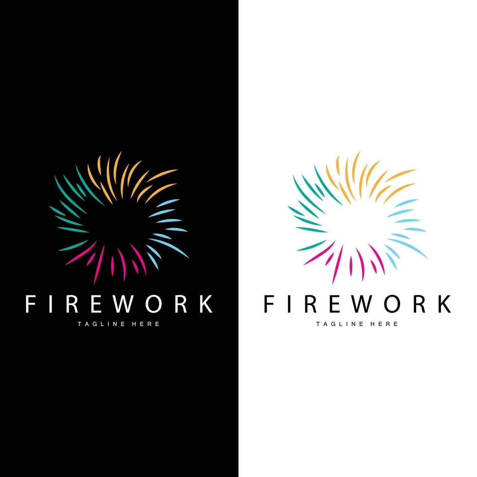 vuurwerk logo, gemakkelijk lijn model- ontwerp nieuw jaar viering dag illustratie, sjabloon vector