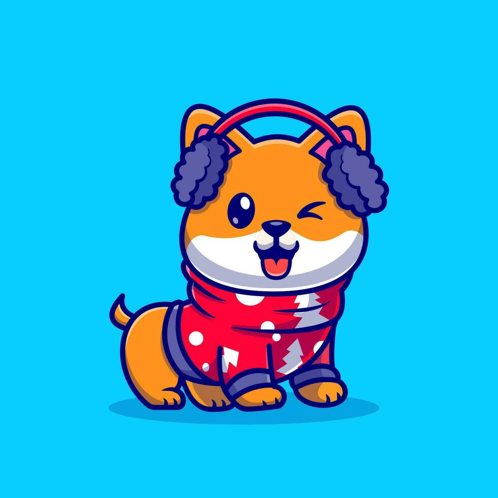 schattig shiba inu hond in winter seizoen tekenfilm vector icoon illustratie. dier vakantie icoon concept geïsoleerd premie vector. vlak tekenfilm stijl