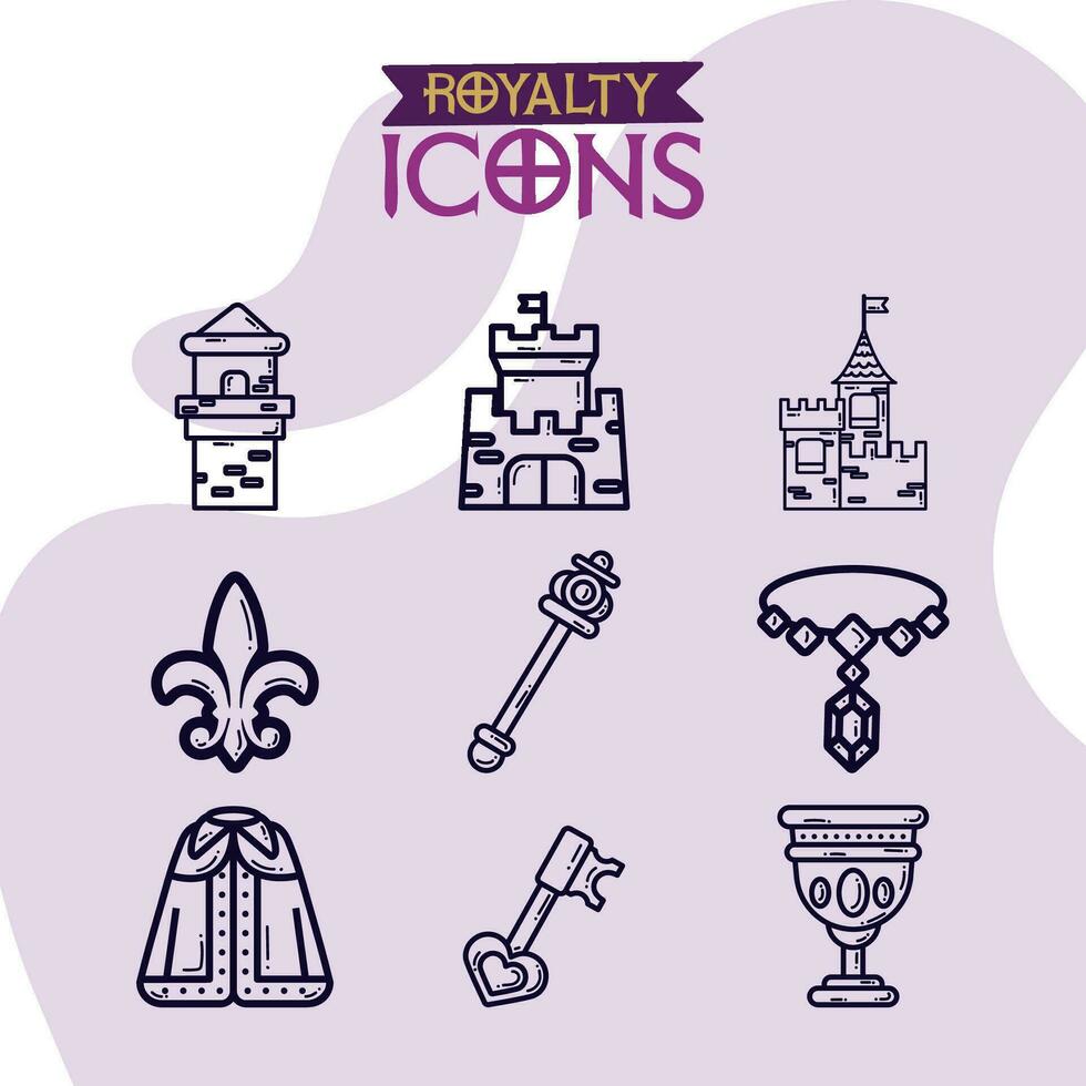 reeks van royalty pictogrammen middeleeuws tijdperk vector illustratie