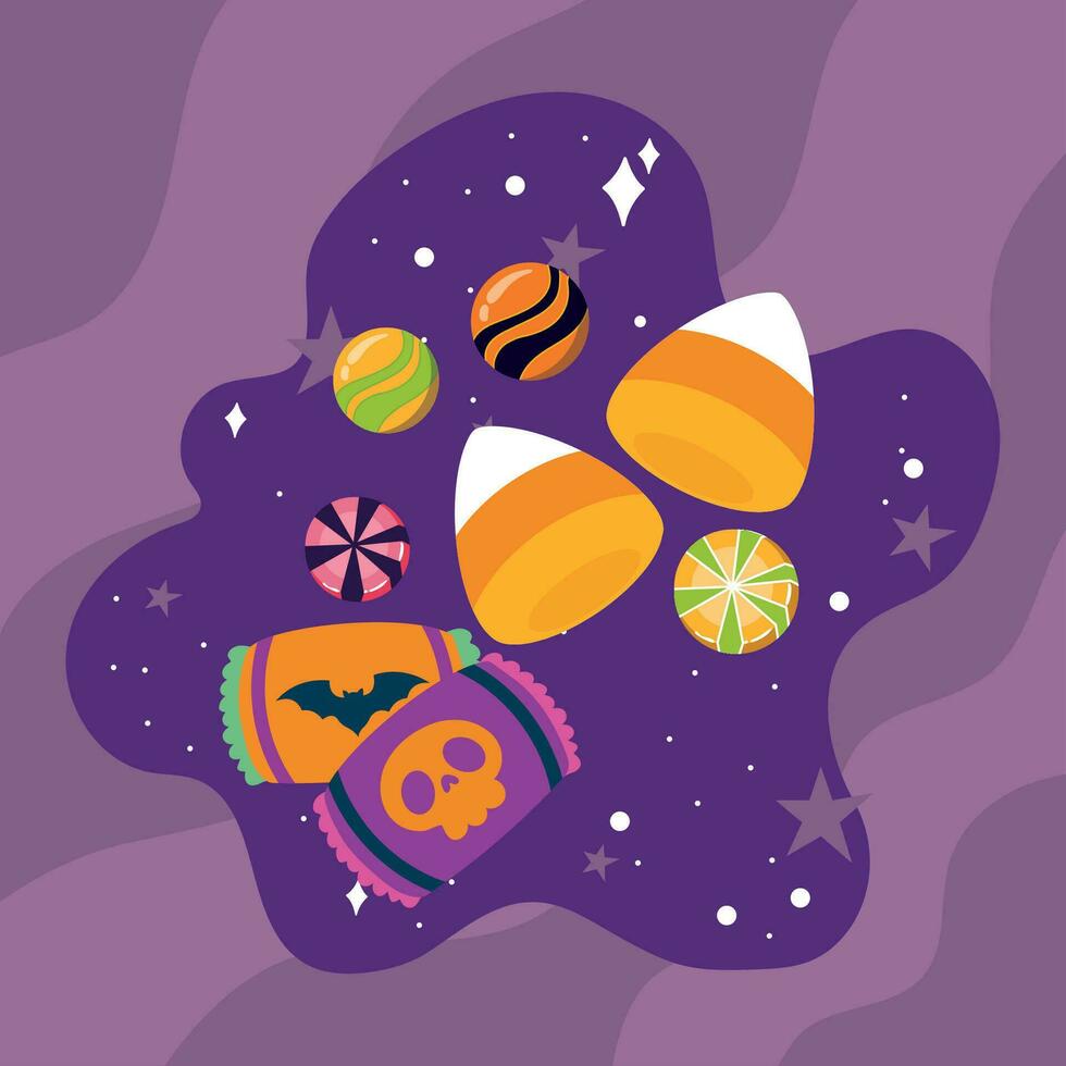 groep van snoepjes halloween seizoen vector illustratie