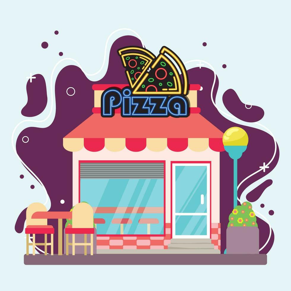 geïsoleerd gekleurde retro pizza winkel gebouw schetsen icoon vector illustratie