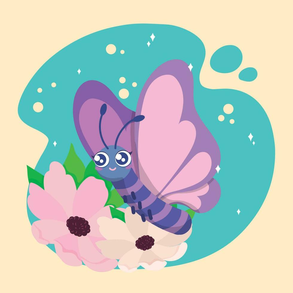 geïsoleerd schattig vlinder vliegend Aan een bloem vector illustratie