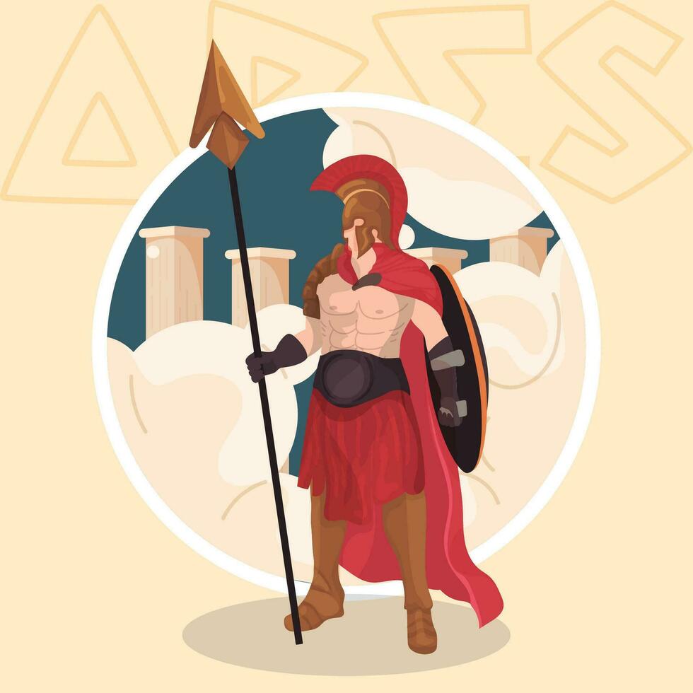 geïsoleerd gekleurde Ares Grieks god van oorlog karakter vector illustratie