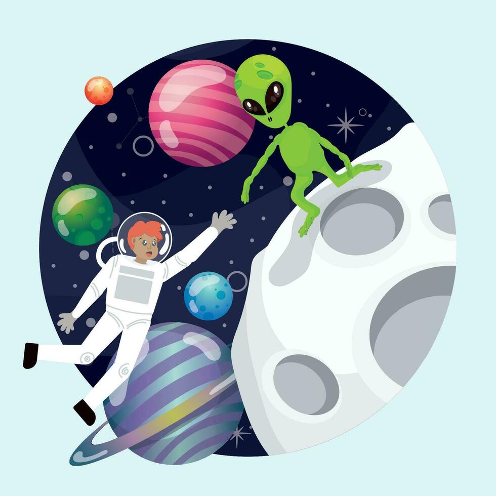 gekleurde sticker met buitenaards wezen karakter Aan een planeet vector illustratie